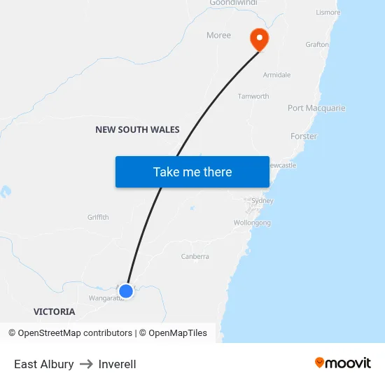East Albury to Inverell map