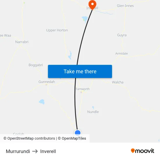 Murrurundi to Inverell map