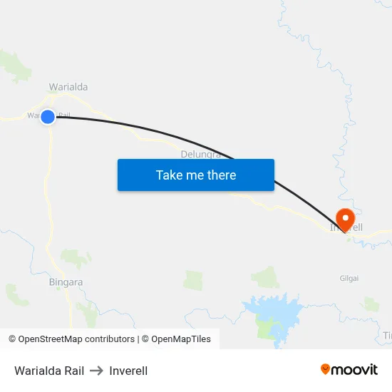 Warialda Rail to Inverell map
