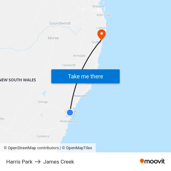 Harris Park to James Creek map