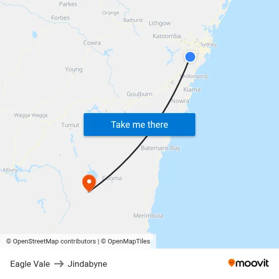 Eagle Vale to Jindabyne map