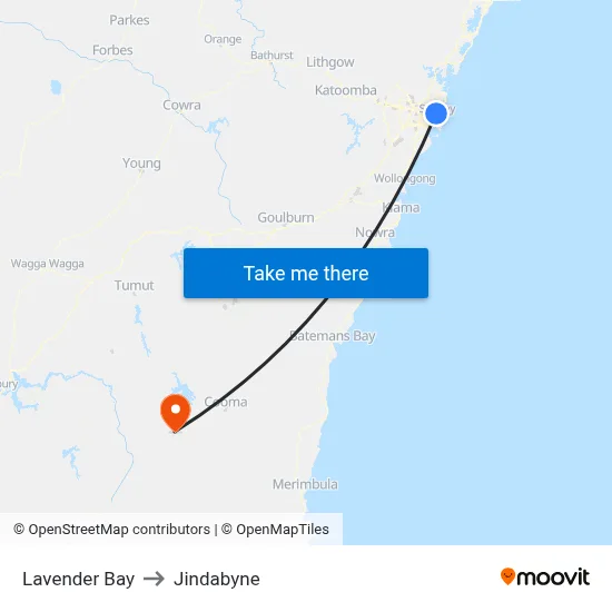Lavender Bay to Jindabyne map