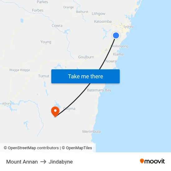 Mount Annan to Jindabyne map