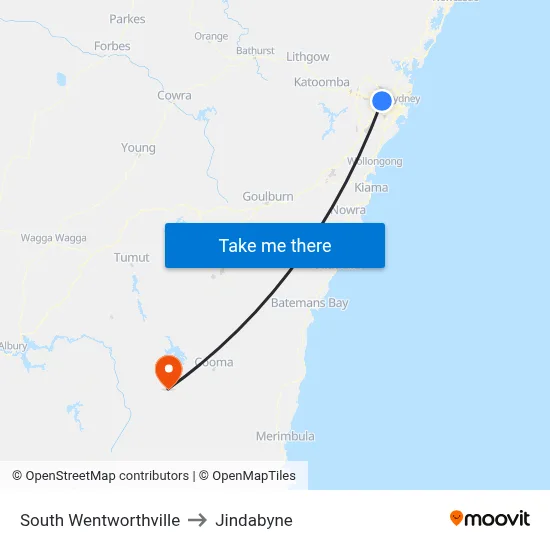 South Wentworthville to Jindabyne map