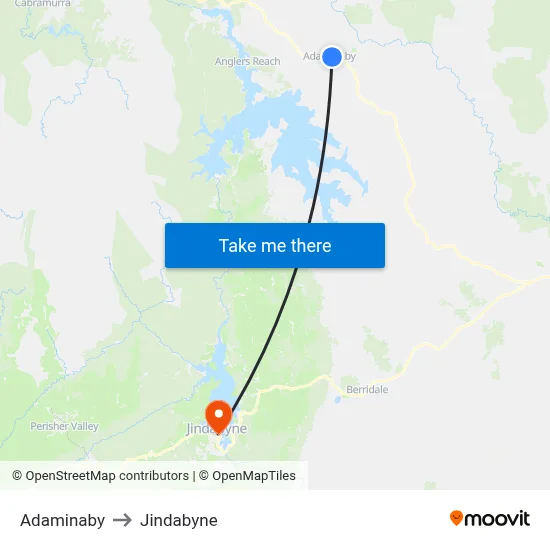 Adaminaby to Jindabyne map