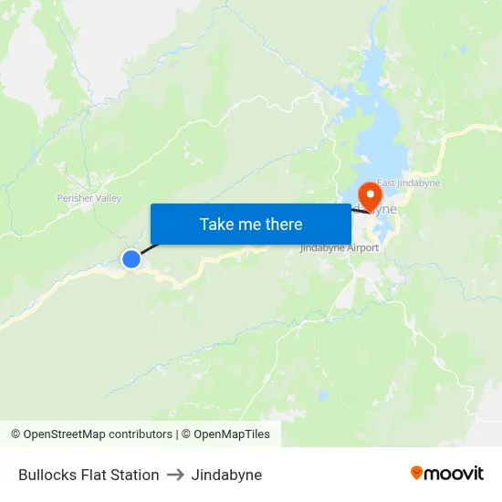 Bullocks Flat Station to Jindabyne map