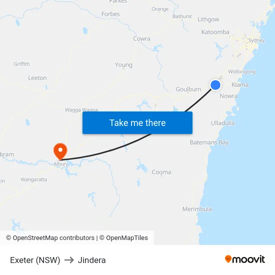 Exeter (NSW) to Jindera map