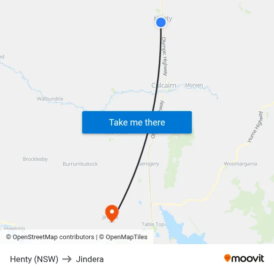Henty (NSW) to Jindera map
