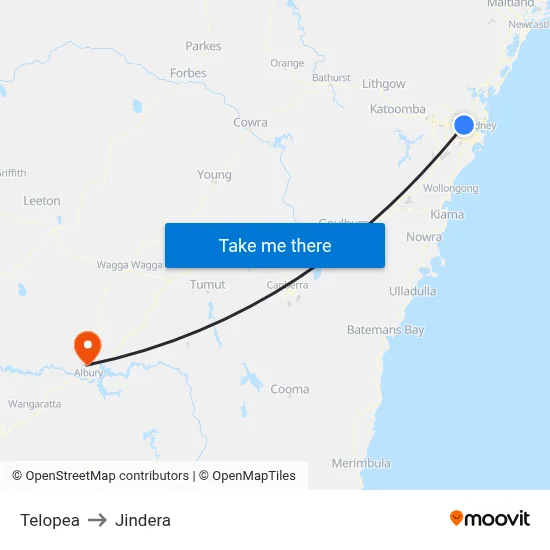 Telopea to Jindera map