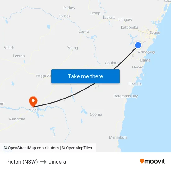 Picton (NSW) to Jindera map