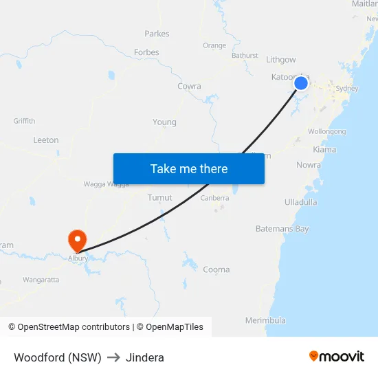 Woodford (NSW) to Jindera map