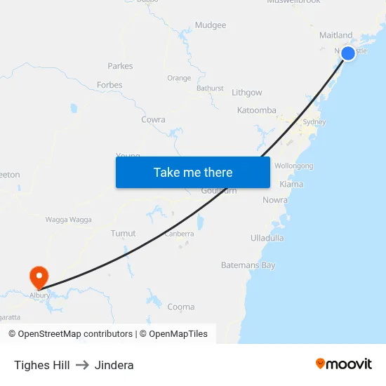 Tighes Hill to Jindera map