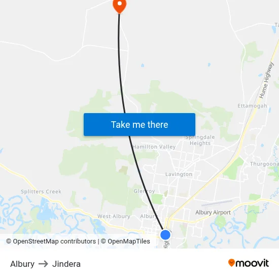 Albury to Jindera map