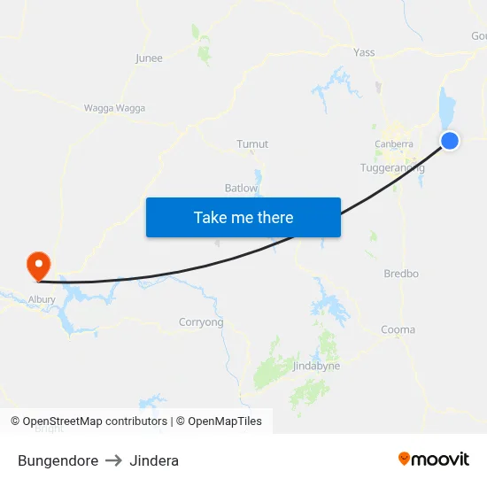Bungendore to Jindera map