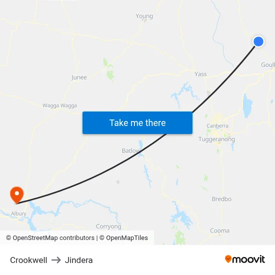 Crookwell to Jindera map