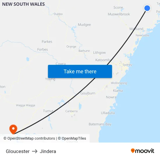 Gloucester to Jindera map