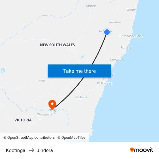 Kootingal to Jindera map