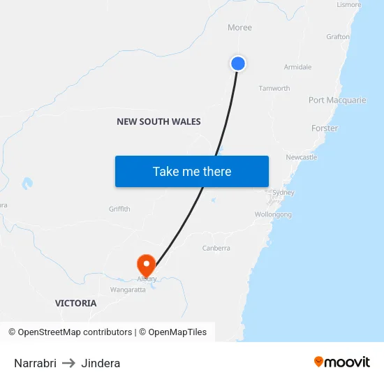 Narrabri to Jindera map