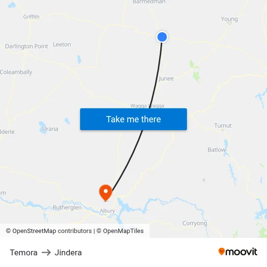 Temora to Jindera map