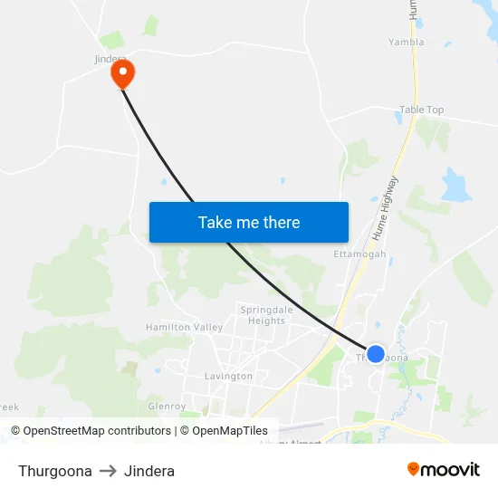 Thurgoona to Jindera map