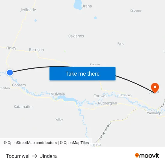 Tocumwal to Jindera map