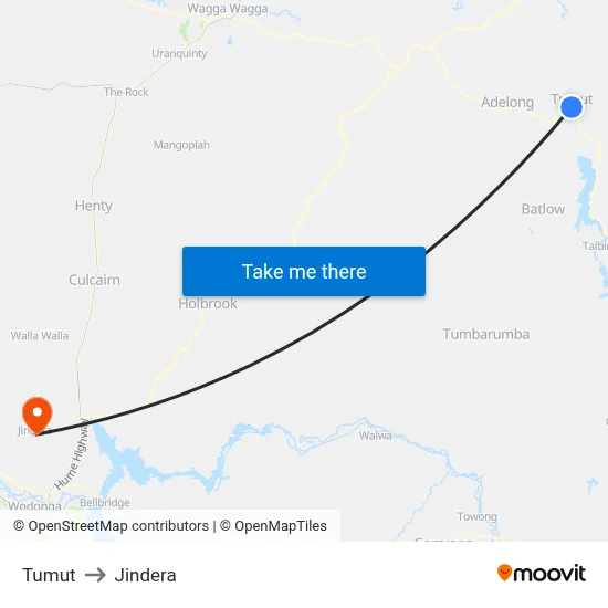Tumut to Jindera map