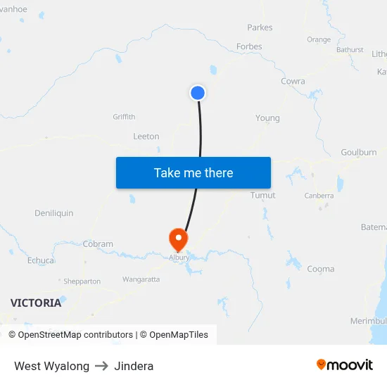 West Wyalong to Jindera map