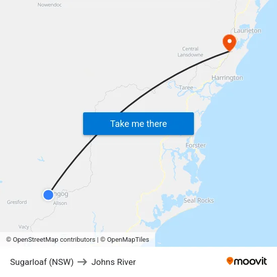 Sugarloaf (NSW) to Johns River with public transportation