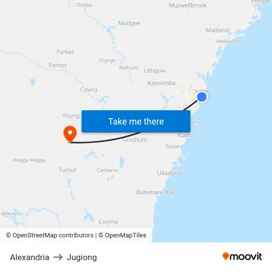 Alexandria to Jugiong map