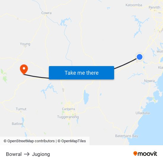 Bowral to Jugiong map