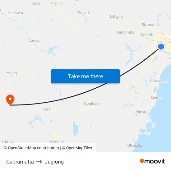 Cabramatta to Jugiong map