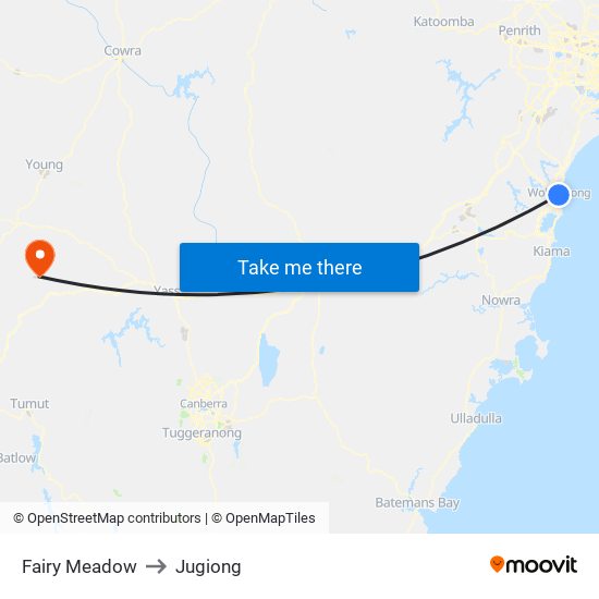 Fairy Meadow to Jugiong map