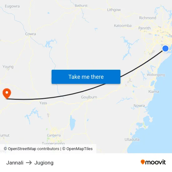 Jannali to Jugiong map