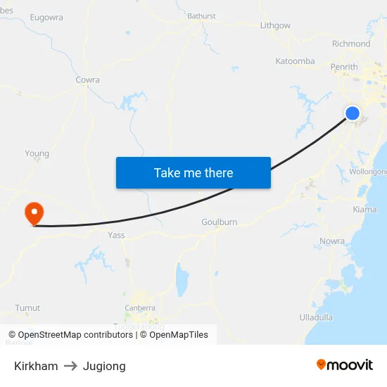 Kirkham to Jugiong map
