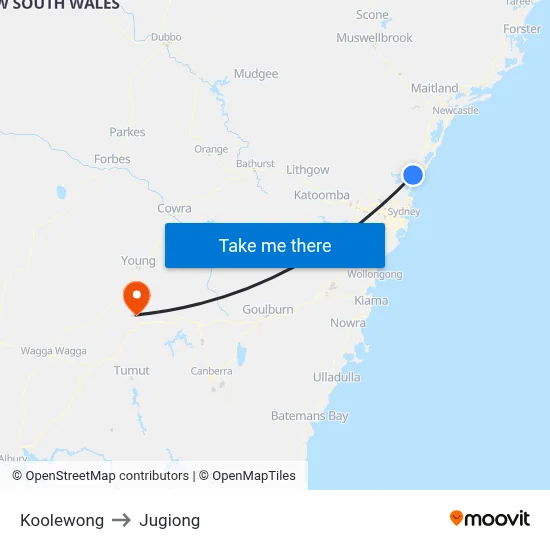 Koolewong to Jugiong map