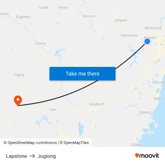 Lapstone to Jugiong map