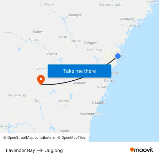 Lavender Bay to Jugiong map