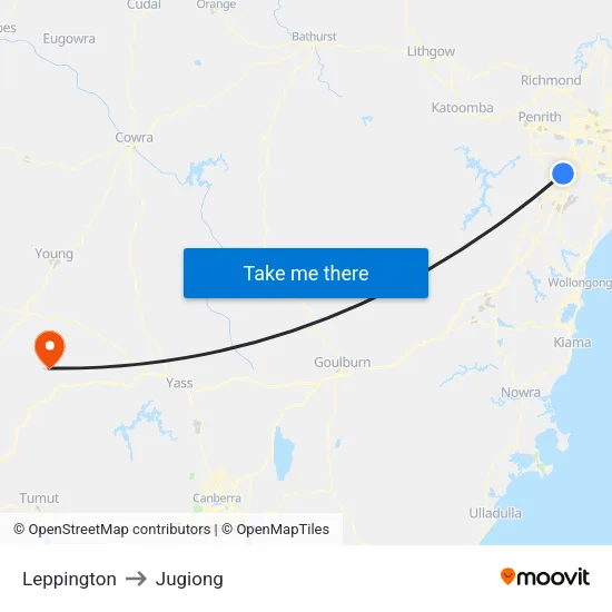 Leppington to Jugiong map