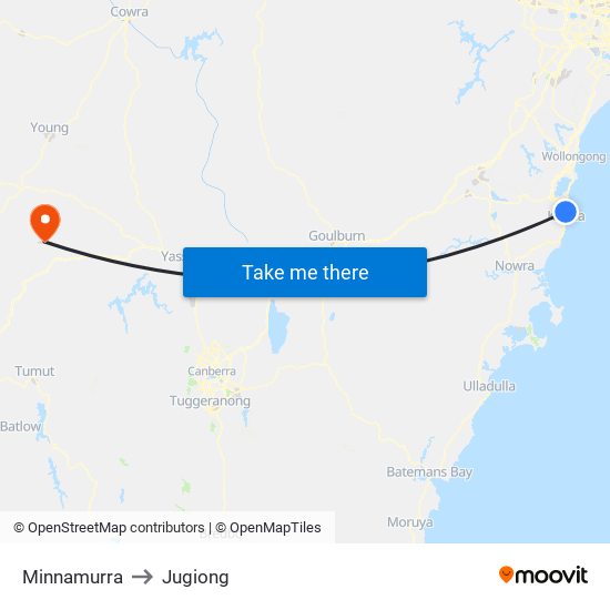 Minnamurra to Jugiong map