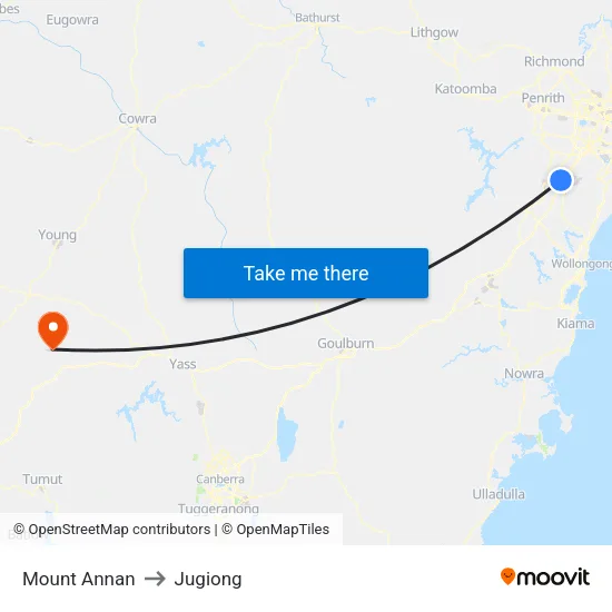Mount Annan to Jugiong map