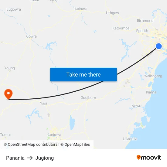 Panania to Jugiong map