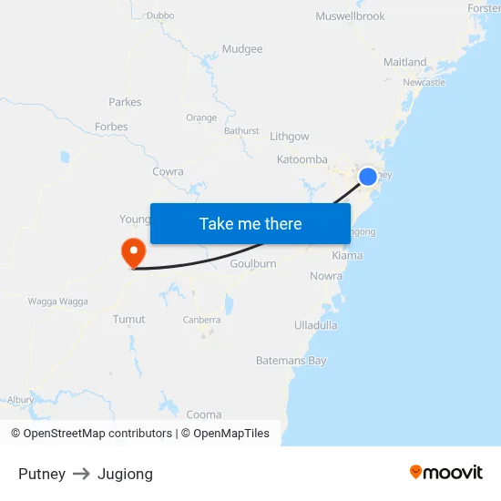Putney to Jugiong map