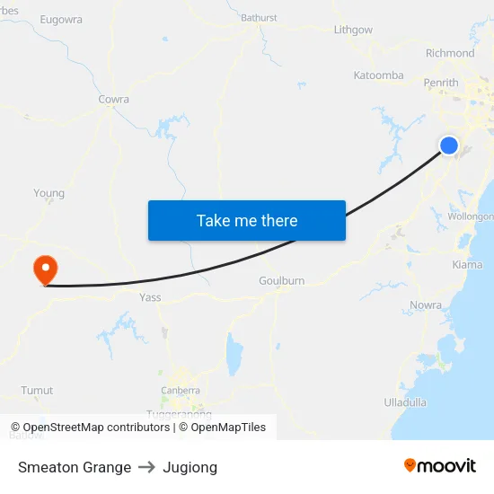 Smeaton Grange to Jugiong map