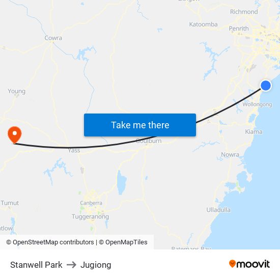 Stanwell Park to Jugiong map