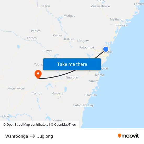 Wahroonga to Jugiong map