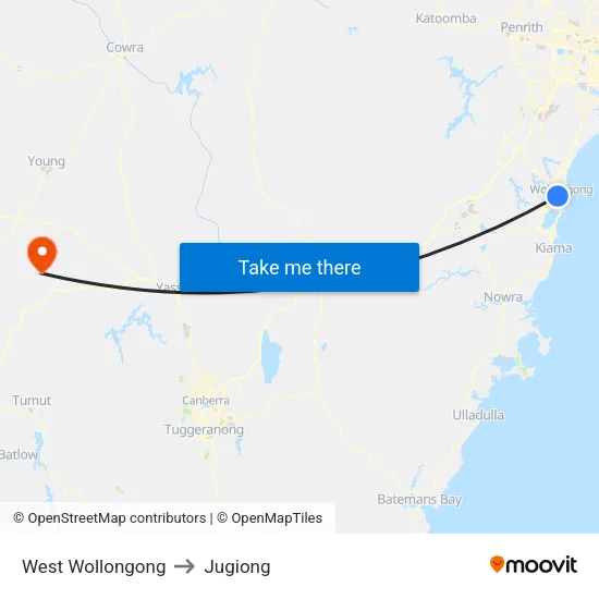 West Wollongong to Jugiong map