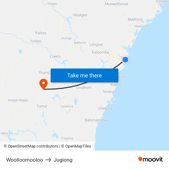 Woolloomooloo to Jugiong map