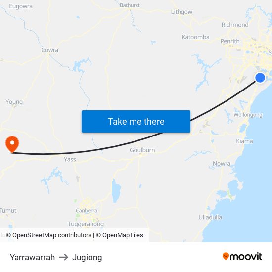 Yarrawarrah to Jugiong map