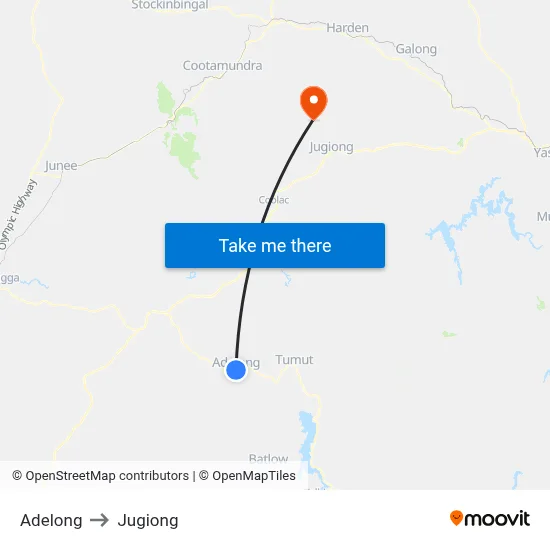 Adelong to Jugiong map