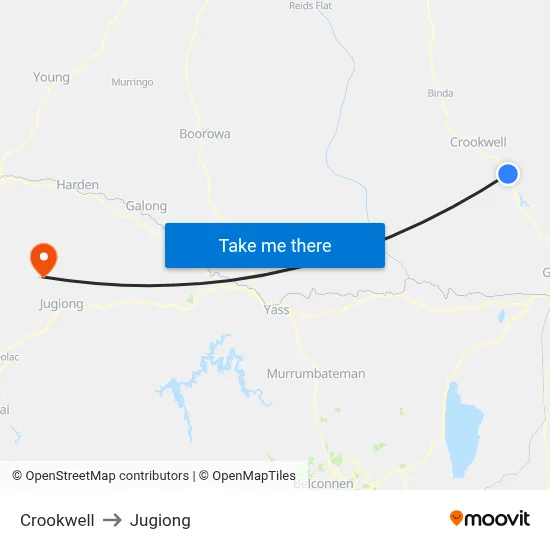 Crookwell to Jugiong map